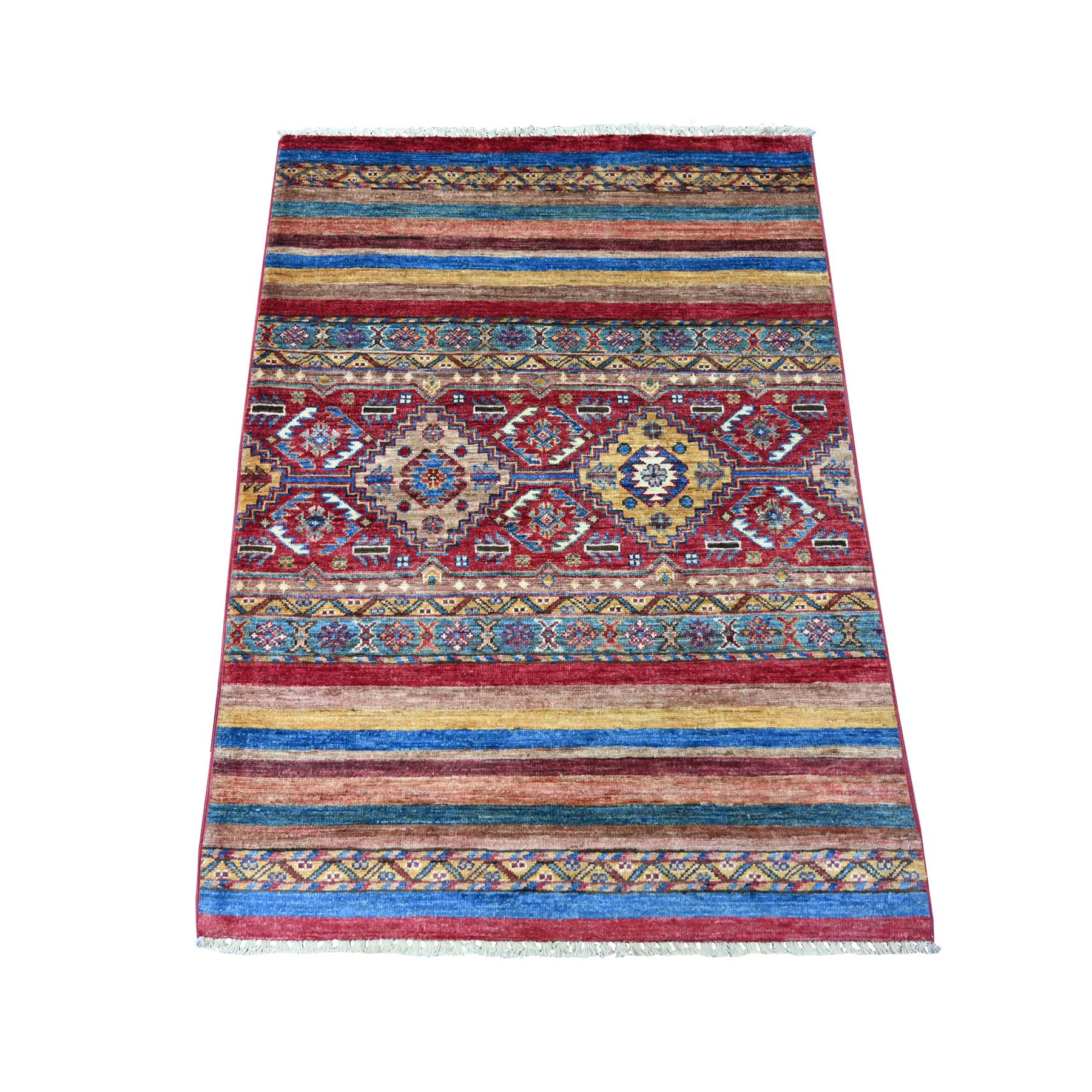 Savvy Red, Afghan Super Kazak with Khorjin Design, Hand Knotted, Soft and Velvety Wool, Vegetable Dyes, Oriental Rug